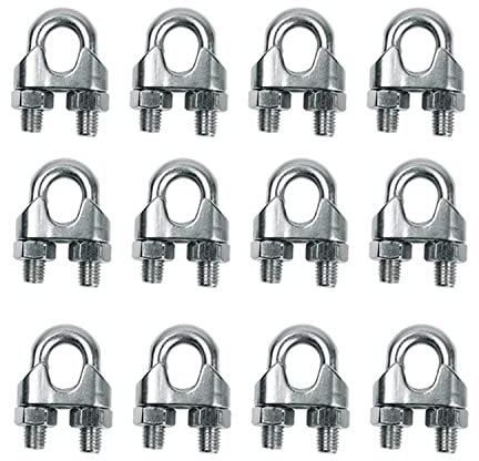 Voarge 12 Pcs Wire Rope Cable Clip Clamps M3 for 1/8 Wire Rope Cable Grip for Rigging Rope and Tension Cable