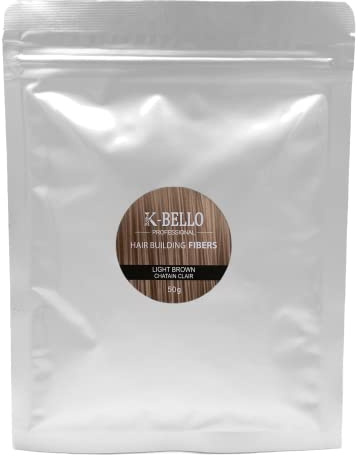 Poudre densifiante cheveux Kératine Naturelle & Végan K-Bello – Masque calvitie, alopécie, perte de cheveux & racines blanches – Fibres capillaire pour hommes et femmes (Recharge 50g, Châtain Clair)