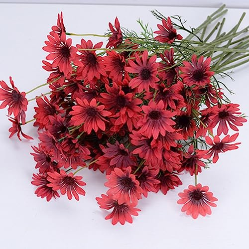 12 paquetes de flores artificiales, margaritas de seda, flores silvestres falsas con tallos, arbustos vegetalesarreglos de plantas para el hogar y el jardín para decoración (rojo)