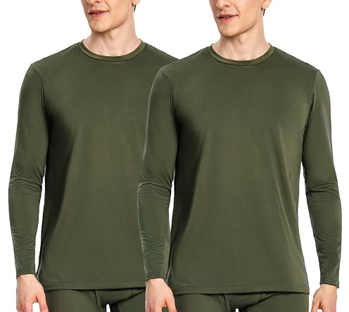 Nutria Termiska underkläder topp herr 2-pack innerfleece långärmad termiska underkläder termoundertröja termotopp baslayer topp för män i kallt väder lätt U07A, 2-pack grön, XXL