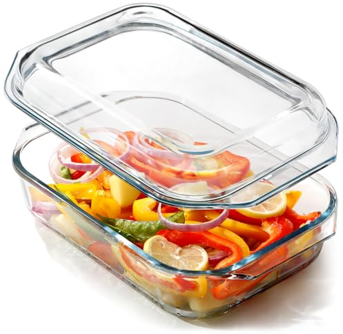 NUTRIUPS 2.1L Rechteckig Glas Auflaufform mit Deckel, Glasbräter mit Glasdeckel Ofenfest, Mikrowellengeeignet