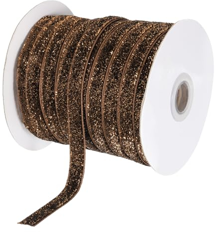 sourcing map Metallisches Glitzer-Samtband, 0,9 cm x 45,7 m, einseitiges Glitzerband für Weihnachten, Basteln, Geschenkverpackung, Schleife, Dekoration, Dunkelbraun