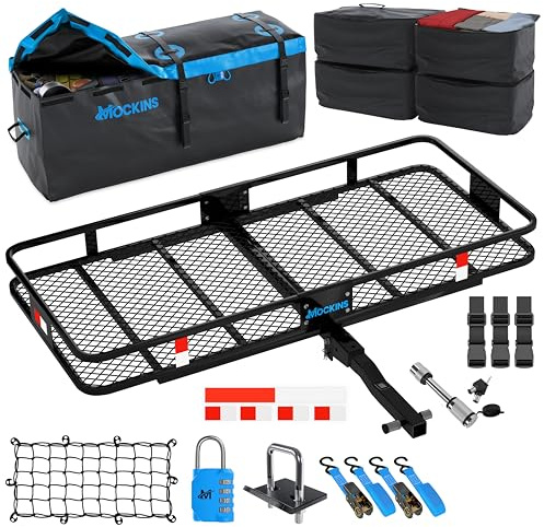 Mockins Enganche de carga plegable de 60 x 20 x 6 pulgadas con bolsa de transporte de carga de enganche | Portaequipajes de carcasa suave para vehículos de 16 pies cúbicos | Tapa de 500 libras |