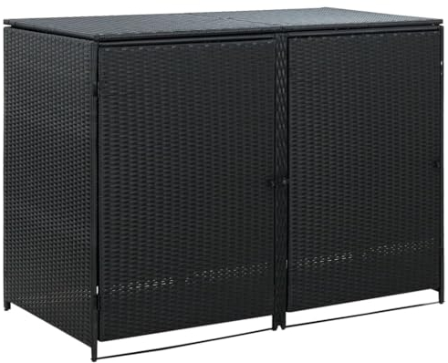 Abri Poubelle Extérieur, Cache Poubelle Abri pour Poubelle Conteneur pour Cache-Poubelle Abri pour Poubelle Double Résine tressée Noir 148x80x111 cm