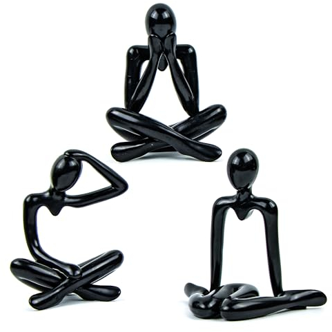 xiruiubao Denker Skulptur Deko, Abnehmbare Abstrakte Kunst Figuren Deko Statuen für Wohnzimmer, Personalisierte Skulpturen Deko Ornamente Modern für Schlafzimmer Büro Bücherregal (3 Stück, Schwarz)