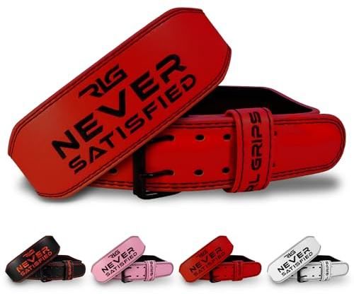 RL Grips® Ceinture de musculation en cuir - Soutien lombaire rembourré en cuir pour l'haltérophilie, la musculation et la remise en forme. (Rouge, XL)