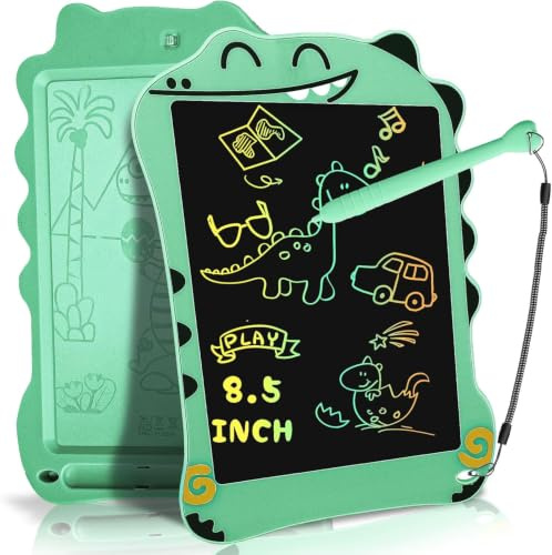 Dinosaur LCD Writing Tablet for Kids, 8.5Inch Green Toddler Drawing Pad | Reusable LCD drawing pad, Ideal birthday gift for boys girls ages 3 4 5-12. Lightweight, portable, perfect for travel & home