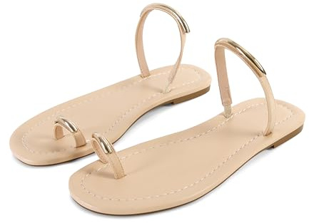 SOVANYOU Toe Loop Sandals for Women Flat Strappy Nude Sandals Dressy Comfortable Toe Ring Sandal Beach Casual Summer Slippers