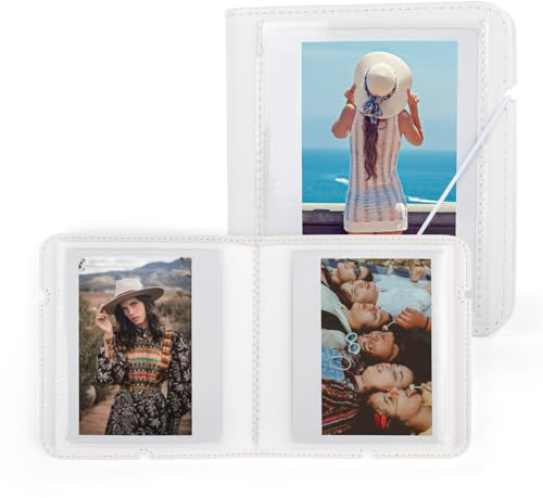 MUZIRI KINOKOO Album Photo 28 Pochettes pour Appareil Instax Wide EVO/400/300/210/LINK WIDE, Album en Cuir PU pour Mini Album Souvenir Collection 4.25 x 3.4 Pouces - Blanc