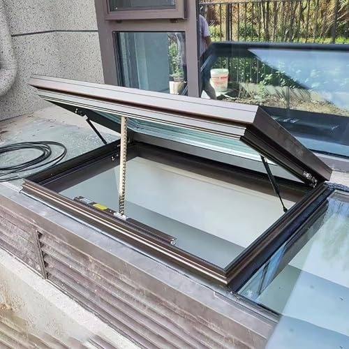 Finestra lucernario per capannone, lucernario automatico con telecomando, sensore pioggia integrato, vetro temperato a doppio strato, lucernari per soffitta/veranda, personalizzabili(60*60cm(23.6*23.6