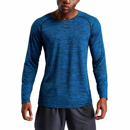 Sweatsuit Men's Long Sleeve T Shirt Loose Basketball Wear Outdoor Sports Running Shirt Quick Dry T-Shirts Adults for Men (UK, Alpha, L, Regular, Regular, Navy Blue)
