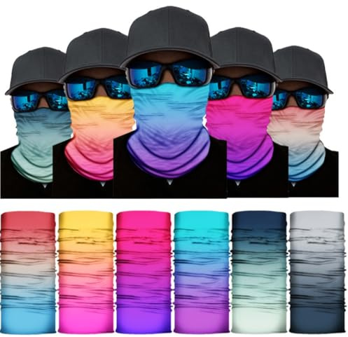 Lot de 6 Cache Cou Col Visage Couvre-Chef Modo Ete Bandana Tube Homme Femme American Cagoule Tour de Cou Elastique Respirant Fraicheur Glace Anti-solaire Sport Velo Vintage Cadeau (Couleur Degrade)