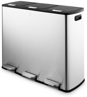 Swan 90L Recycling Bin with Soft Close Lids, Stainless Steel, SWKA4410SS