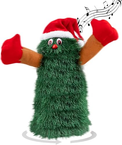 Albero di Natale Musicale che Balla, Decorazione Natalizia Animata Rotante con Canto e Danza, Verde e Rosso, Peluche, Regalo per Bambini