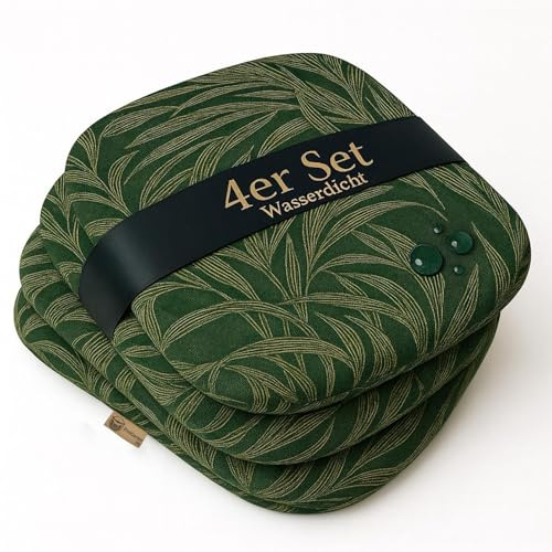 SILUK Sitzkissen 4er Set – Wasserdicht, Weich & Dick, Abnehmbarer Bezug mit Reißverschluss, Outdoor & Indoor Stuhlkissen, waschbar (Grün)