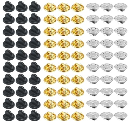 SYEYCW 120 Pièces Fermoir Pins, 40 Pièces Noir Attache Pins en Caoutchouc, 80 Pièces Argent Doré Embrayage Papillon Cravates Tie Pin's en Métal, pour Broche, Cravate, Chapeaux, Insigne