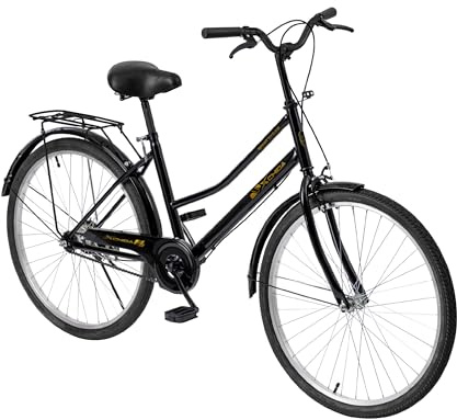Baroni Home Bicicletta da Passeggio da Donna, Manubrio e Sellino Regolabile, Bici 26 Pollici con Doppio Freno Anteriore e Posteriore, City Bike, Nero, 168x110 cm