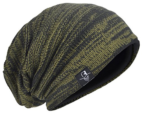 HISSHE Herren Strickmütze Slouch Baggy Skullcap Vintage Wintermütze B5001 (Armeegrün)