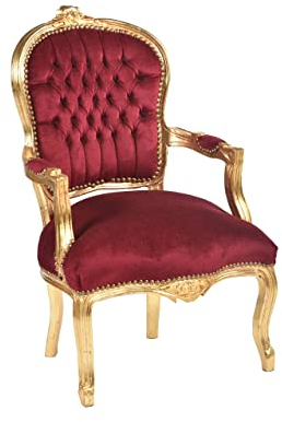 Way Home Store Barock-Stuhl Luis, Gold und roter Stoff, 63 x 65 x 94 cm