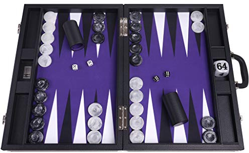 Wycliffe Brothers Backgammon 21 tum turneringsspel - svart fodral med lila fält - Masters Edition