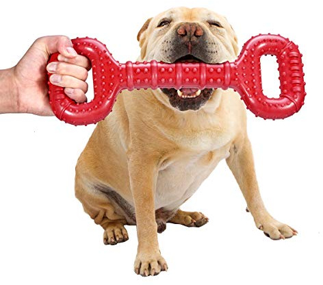 Feeko Dog Toys for Aggressive Chewers Large Breed, 15 inch Interactive Long Lasting Dogs Toy with Convex Design Natural Rubber Tug-of-war Toy for Medium Large Tooth Clean(Red)