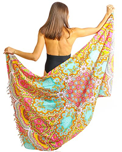 Pareo Mare Donna Frangia Telo Sarong Xxl Bohemian Copricostume Da Spiaggia Frande Lungo Bikibi Cover Up Sclarpa Gonna Decorazione Murale Arazzo Da Parete 180X120Cm Rayon Fatto In India