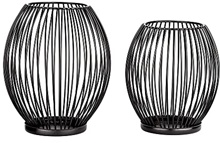 BigDean 2er Set Kerzenständer schwarz Metall – oval 14x16cm & 16x18cm groß – Stumpenkerzen Kerzenhalter Windlicht – Deko für Wohnzimmer Weihnachten