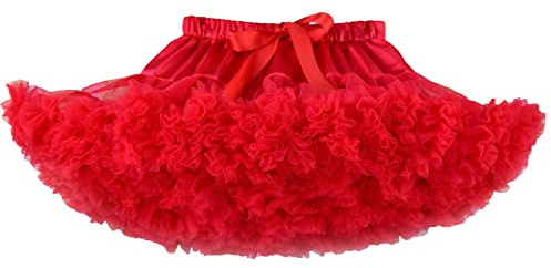 Verve Jelly Falda de tutú de tul para niños pequeños de 3 capas para niñas, tutú de princesa de Color sólido para Ballet, faldas de tul rojo L 8-10 años