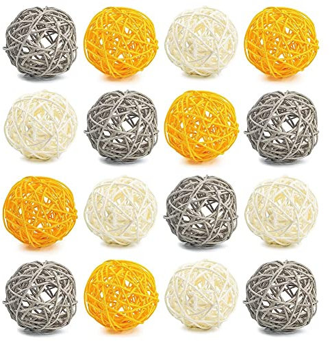 Anlayliay Decorative Balls for Bowl Centerpiece,16PCS Rattan Balls 2.8 Inch Yellow Wicker Balls Decorative Orbs Spheres