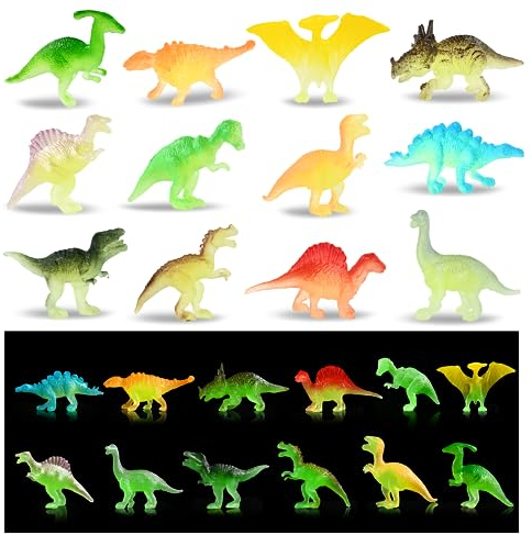 Niumowang 12 Stück Adventskalender Dinosaurier, Leuchtende Dinosaurier Figure, Dinosaurie Party Mitgebsel, Realistisches Dino Figuren Spielset, Geschenk für Kinder (A)