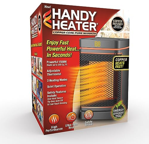Ontel Handy Heater Copper Core Pure Warmth Ceramic Space Heater (1500 W), Adjustable Thermostat, Portable Heater for the Bedroom, Office, Garage & More, Quiet Small Space Heater