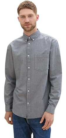 TOM TAILOR Camicia da uomo Regular Fit con logo ricamato sulla tasca sul petto, 28941 - Chambray Navy, S