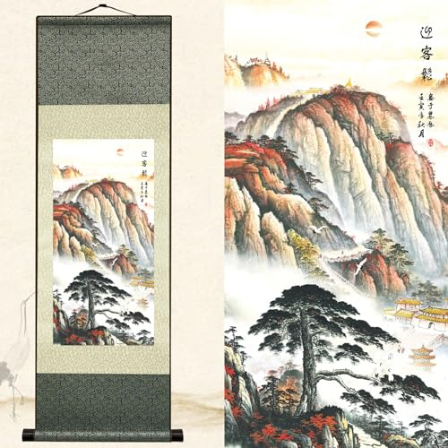Newscz Oriental - Decoración para el hogar para cuadros decorativos de pared, decoración de pared, salón, pintura en rollo de seda, cuadro de paisaje, póster mural, póster de naturaleza, tapiz para