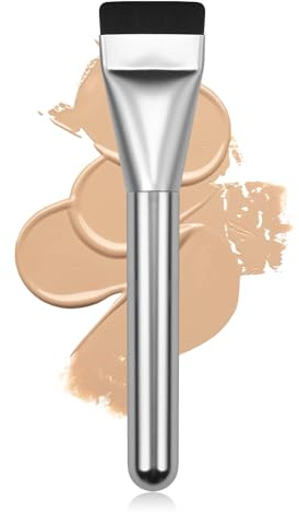 BEAUTYFACTOR Flat Foundation Brush,Korean Makeup Brush Spatula Facial Brush for Liquid Foundation,Premium Face Makeup Brush for Blending Cream (Silver)