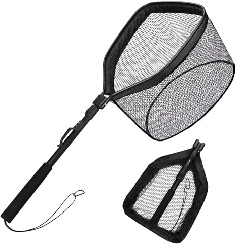 NAKIHOUSE Kescher Angeln, Schwimmendes Fischernetz, Teleskop Kescher für Einfaches Fangen und Lösen von Fischen, für Kinder und Erwachsene, Schwarz, 100CM
