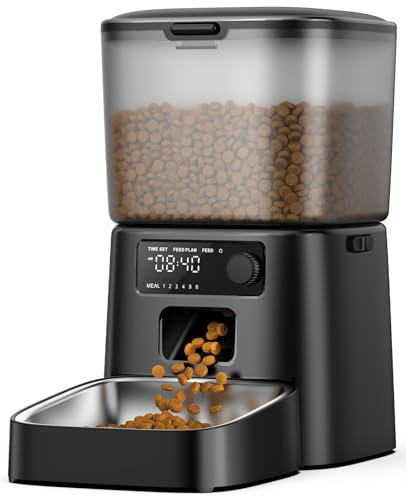 oneisall 3.5L Futterautomat Katze, Katzenfutter Automat mit Programmierbarem Timer, 1-6 Mahlzeiten pro Tag, Futterspender für Katzen/Hunde, mit Edelstahlnapf