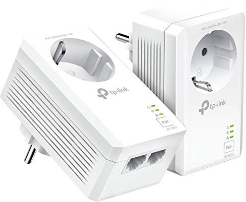 TP-Link TL-PA7027P Set adattatori Powerline KIT (con presa, 2 porte Gigabit, Plug&Play,compatibile con tutti gli adattatori Powerline HomePlug AV/AV2,senza WLAN) AV1000 Presa Passante (Ricondizionato)