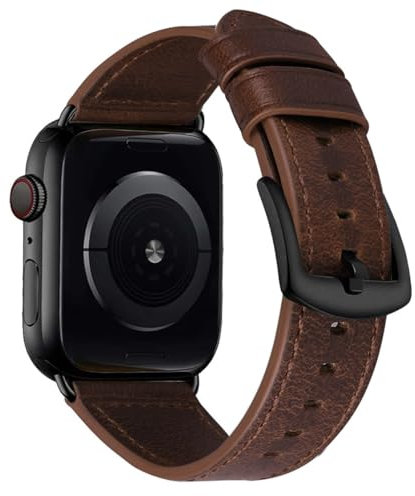 MroTech Läderarmband kompatibelt med Apple Watch armband 49 mm 44 mm 45 mm 46 mm 42 mm, äkta läderband ersättningsarmband herr armband för iWatch Series SE SE2 Ultra Ultra2 10 9 8 7 6 5 4 3 2 1, lätt
