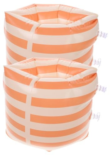 BESPORTBLE SchwimmäRmel FüR Erwachsene, Aufblasbare PVC-Schwimmhilfe Mit Doppelkammer-Design, Orange Gestreift, Rundes Design FüR Sicheren Halt Beim Schwimmen