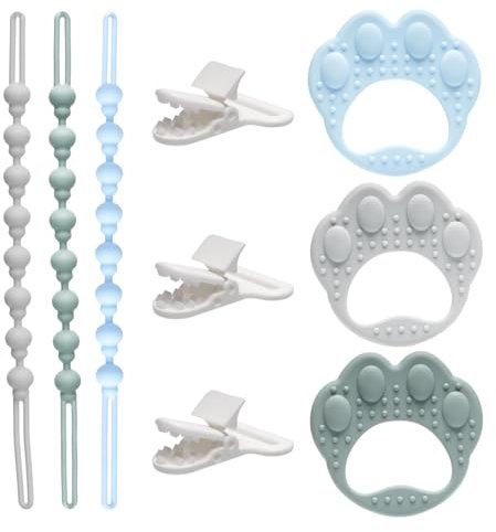 3 Dummy Clips Boys Girls & 3 Baby Teethers, Silicone Pacifier Clips, Dummy Strap, Soother Chains, Soother Clips, Pacifier Chain Holder, Pacifier Straps for Baby Teething Newborn Essentials