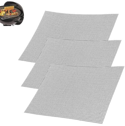 Grillmatten Set, 3 Stück Antihaft Gitter Grillmatte, 42 x 36 cm BBQ Grillmatte für Gasgrill, Teflon Netz Grillmatte, Wiederverwendbar, Holzkohle, Elektrogrill, Backofen, Kochen, Luftfritteuse