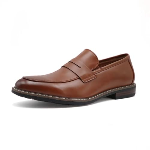Finishing & Sewing Mocassin Penny à Bout en Cuir Classique pour Hommes, Marron, 43EU