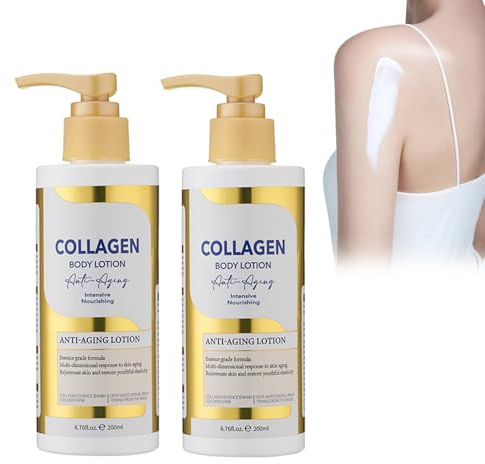 Collagen Body Lotion, collage kroppslotion 200 ml, intensiv fuktgivande och anti-aging-effekt – för åtstramande och smidig hud, 2 stycken