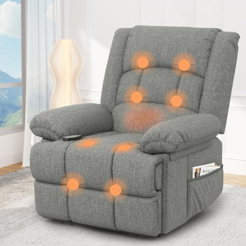 Srfzluxy Recliner Armchair Recliners with Massage & Heat, Padded Armrest & Cushion Extended Footrest, Manual Adjustable Single Sofa with Dual Side Pockets, Reclining Chairs Living Room Sofa Chair