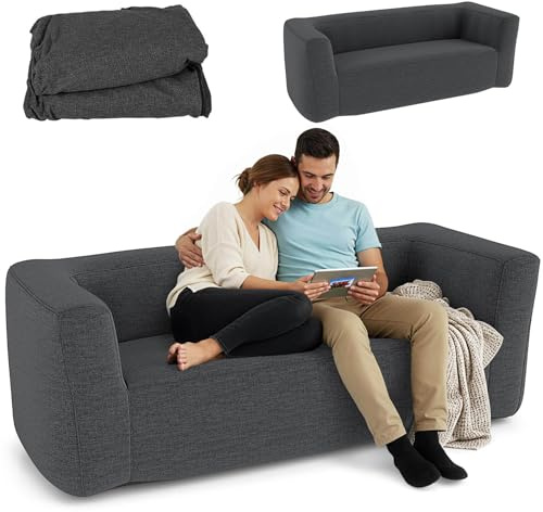 RELAX4LIFE Divano Gonfiabile a 2 Posti, Portatile con Copertura Rimovibile, Braccioli Larghi e Seduta Spaziosa, Mobili Gonfiabili per 2 Persone per Soggiorno, Campeggio (GRIGIO)