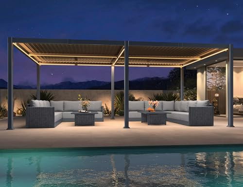 PURPLE LEAF - Pergola bioclimática (4 x 6 m, aluminio, carpa de jardín al aire libre, impermeable, con cuchillas orientables y LED, antirrayos UV, pérgola jardín exterior para terraza y cochera, color