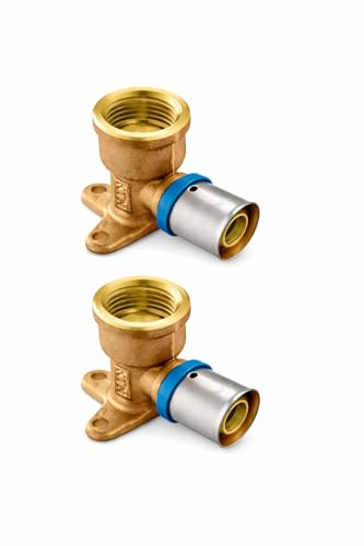 Rimex Schraubfitting Wandwinkel Wandscheibe 16 mm x 1/2 Zoll, PEX Pressfitting mit Halterung, U-Kontur, Wandmontage, Messing, Trinkwasser und Heizung 2 Stück
