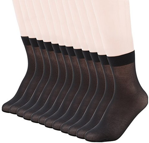 MANZI Nylon Socken Damen 12 Paar High Ankle Sheer Söckchen Bequeme Atmungsaktive Feinstrumpfsöckchen 20 Den,Schwarz