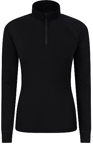 Mountain Warehouse Camber Half Zip Women's Fleece - Lightweight, Warm & Cosy Half Zip Sweatshirt - Best for Spring Summer, Camping, Outdoors, Travelling & Hiking Black (Plain) M