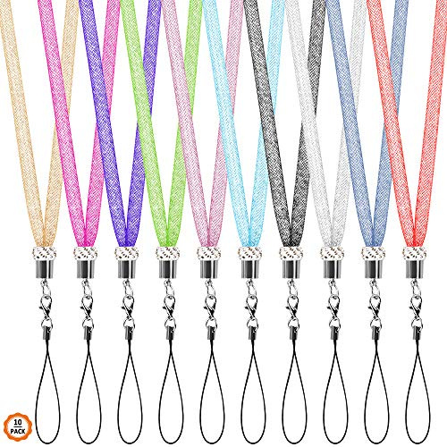Dadabig 10 Pezzi Cordino per Cellulare con Strass Cordino in Cristallo di Nylon Cordino per Cellulare da Collo per Cellulare Porta badge Chiavi Carta dello Studente,46cm